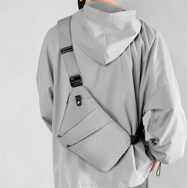 Herr Multi-pocket Shoulder Sling Bag Crossbody Anti-thief Ryggsäck Light Gray