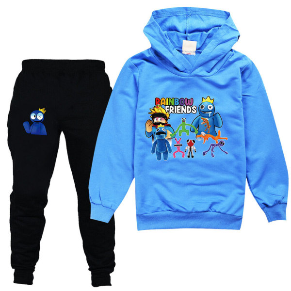 Kids Rainbow Friends Hooded Print Toppar Byxor Outfits Set blue 160cm