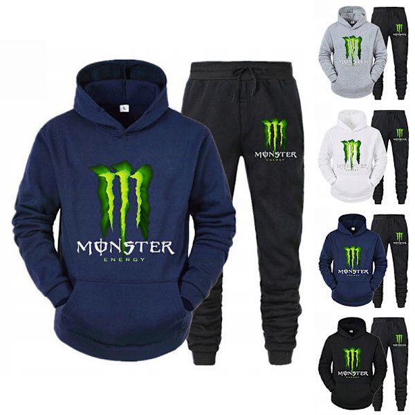 Män Herr Tracksuit Långärmad Huvtröja Och Byxor Hoodie Sweatshirt Outfit Set Black 2XL