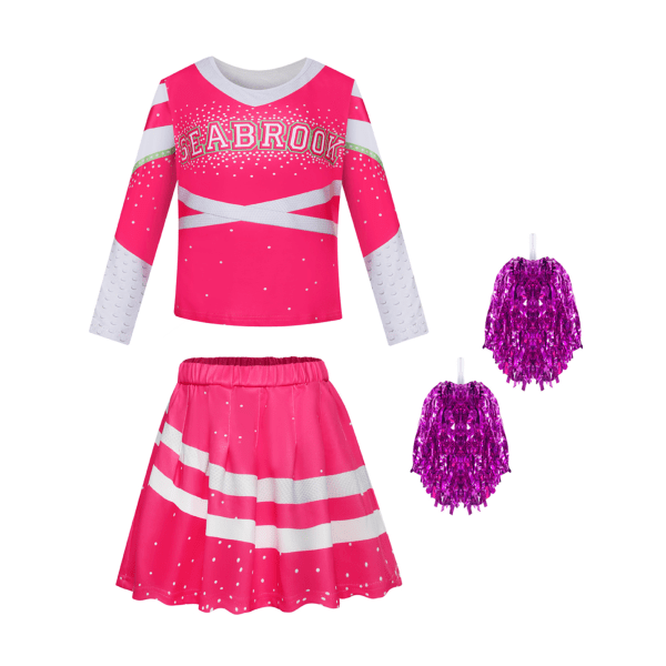 Zombies 3 Rosa Kostym för Barn Flickor Cheerleader Outfit 130Y