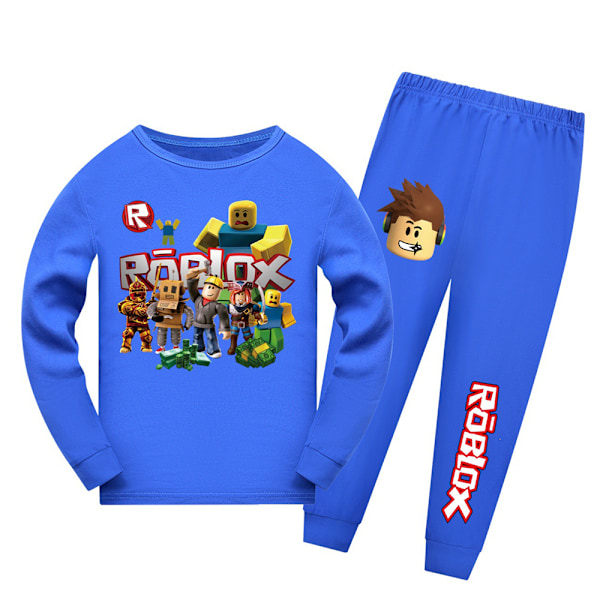 Barn Pojkar Flickor Roblox Spel Tryck T-shirt Byxor Pyjamas Set Sovkläder Nattkläder Dark Blue 160cm