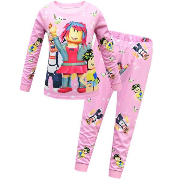 Pojkar Flickor Roblox T-shirt Toppar Byxor Pyjamas Sovkläder Set Pink 130cm