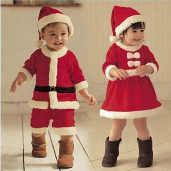 Baby jultomte i ett stycke Jumpsuit Hat Kostym Girls 90cm