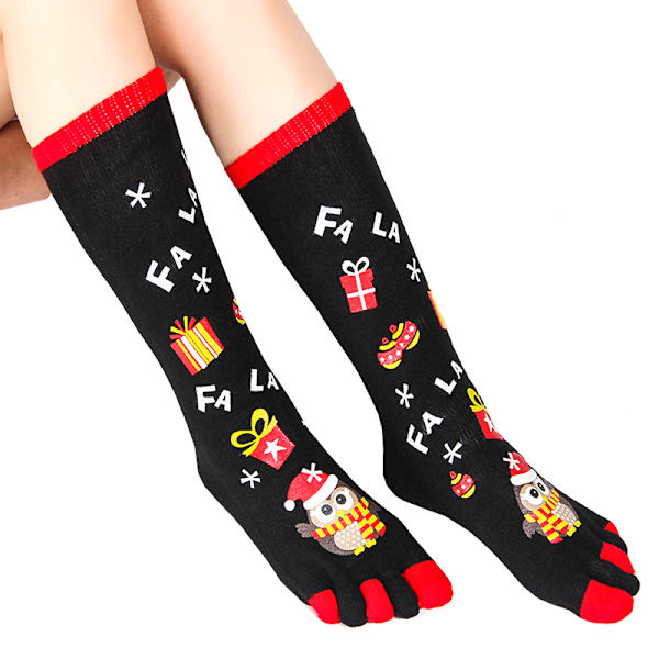 Kvinnors jul roliga fem fingrar tå strumpor mid calf strumpor A