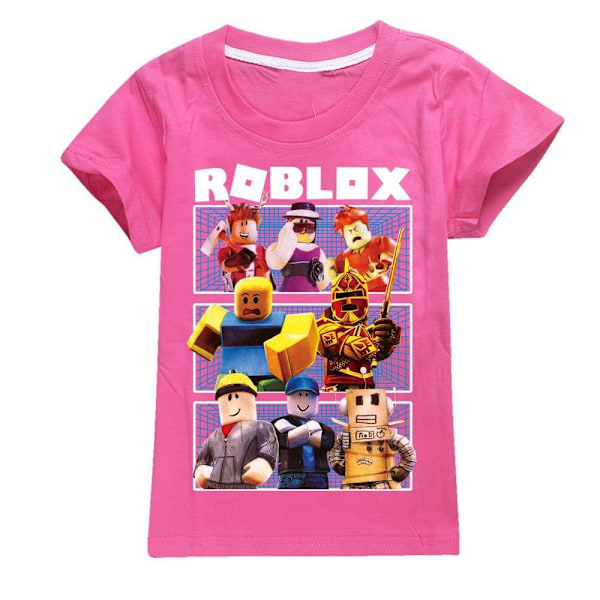 Roblox Pojkar Flickor T-shirts Söta Grafiska Tecknade Tryck Rund Hals Roliga Kortärmade T-shirts Vardaglig Vår Sommar Tröja För Barn Rose Red 140cm