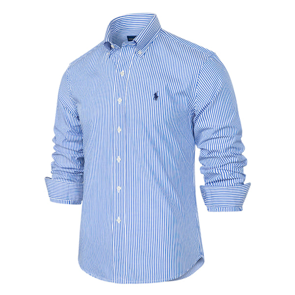 Ralph Lauren Herrskjorta Långärmad Knappuppslagen Strand Casual Broderad Klänningsskjorta Stor Storlek Herr Casual Skjortor Knappnedslagen Blus T-shirt Topp Blue L