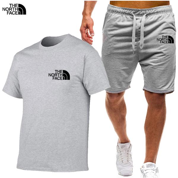 Träningsset för män, tryckt, sportkläder, löpning, avslappnad T-shirt + shorts, andningsbart, 2-delat joggingset D L