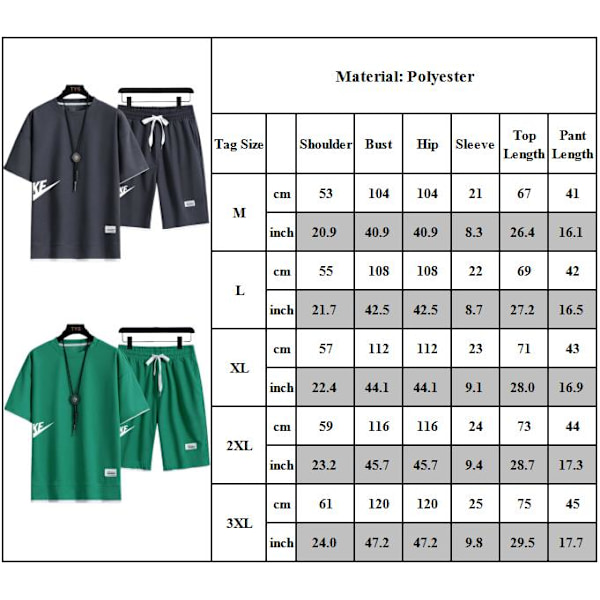 Män Herr T-shirt Toppar + Shorts Byxor Sport Svettdräkt Sommar Casual Tracksuit Set Black 2XL