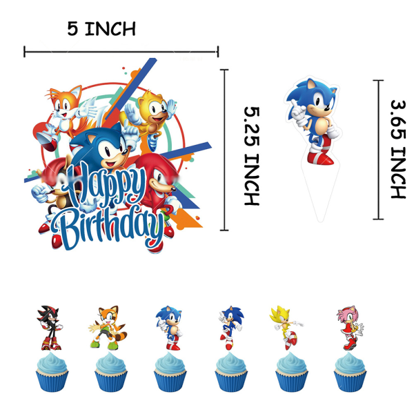 Sonic The Hedgehog Tema Grattis på födelsedagen dekorationer set för barn