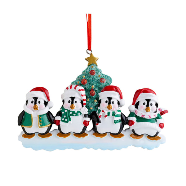 Personlig pingvin familj julgran hängande prydnad 4 penguins