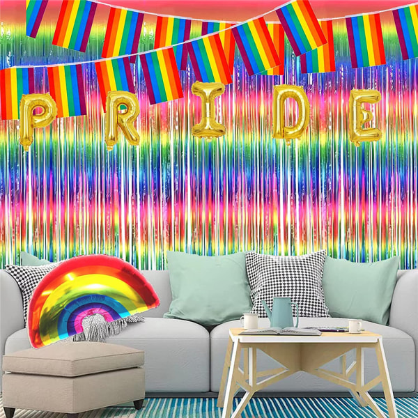 Carnival Pride Rainbow Party Dekorationer Set Banner Duk