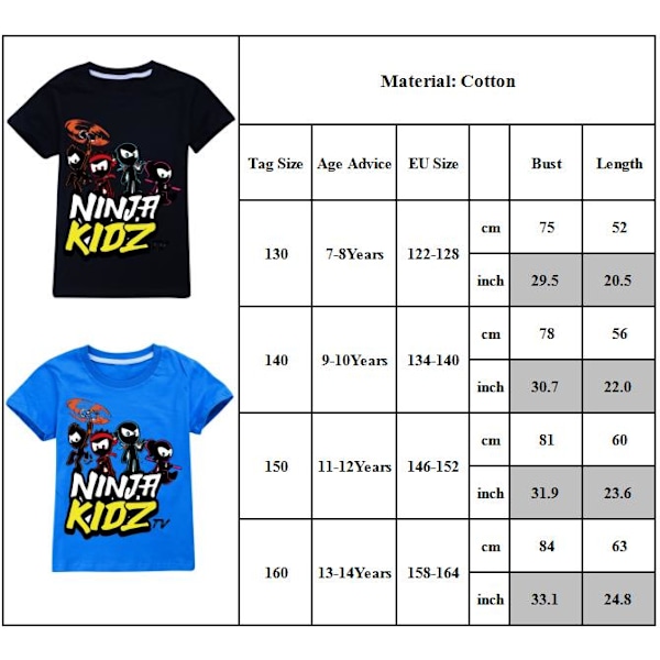 Kids Boys Ninja Kidz Tv Tryckt Kortärmad T-Shirt Blus Rund Hals Tee Toppar Dark Blue 140cm