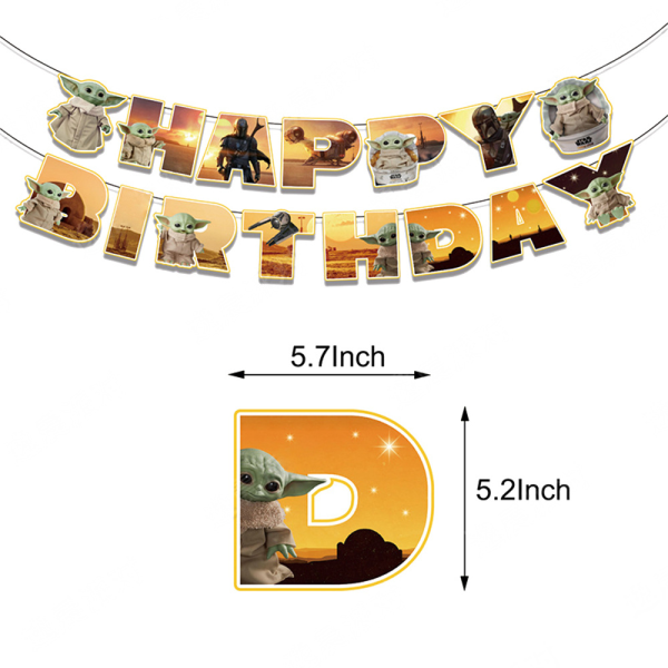 Happy-Birthday Banner Hängande Dekorationer Ballonger Tårtdekoration Orange Silver Gul Star Wars The Mandalorian Baby Yoda