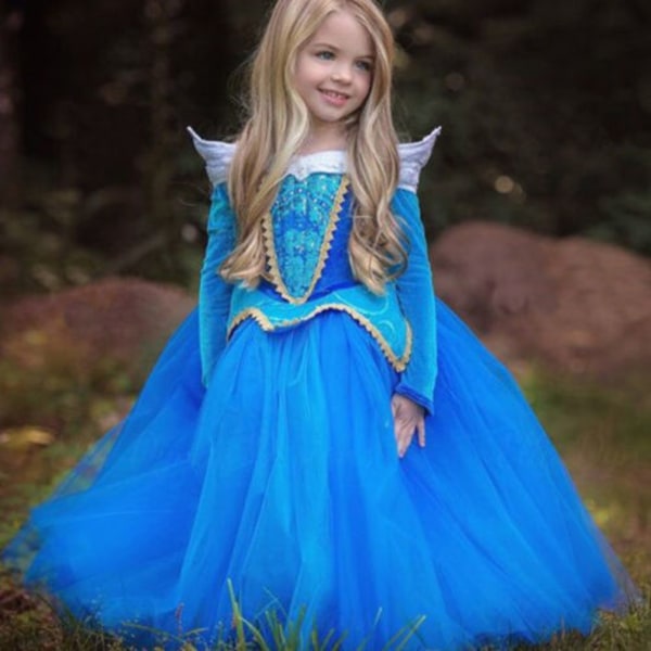 Girl Princess Dress Arlo Cosplay Costume Christmas Party Dress Bule 120cm
