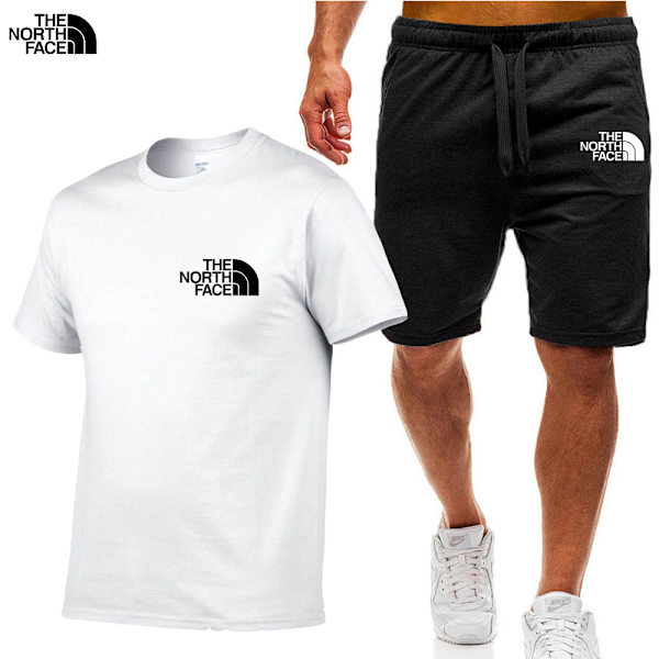 Träningsset för män, tryckt, sportkläder, löpning, avslappnad T-shirt + shorts, andningsbart, 2-delat joggingset A M