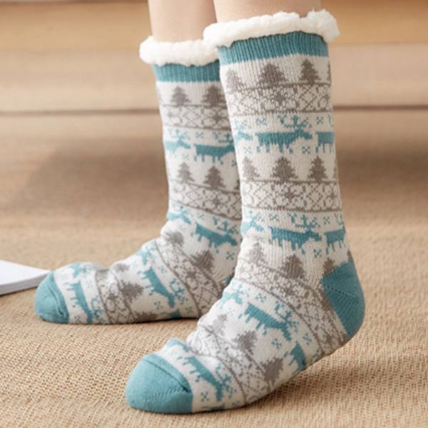 1 par varma tofflor strumpor jul fuzzy strumpor Sky Blue Deer