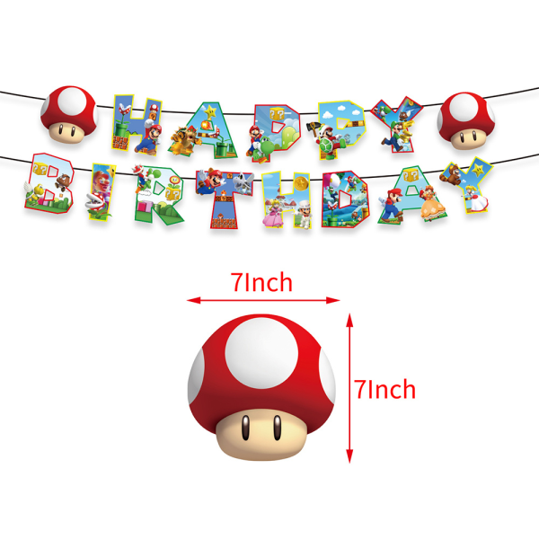 Grattis på födelsedagen Banner hängande dekorationer Ballonger Cake Topper Grön Blå Vit Gul Super Mario Bros