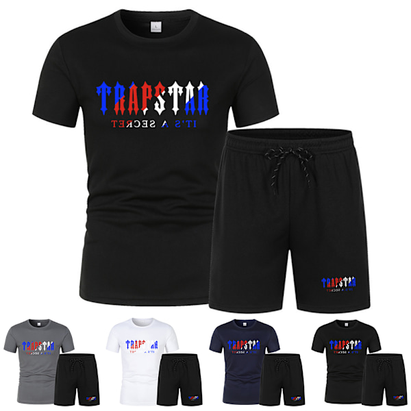 Män Casual Sportkläder T-shirt och Shorts Tvådelad Set av Träningsoveraller Plus Storlek A XL