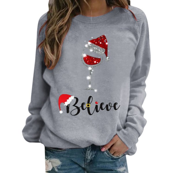 Dam Sweatshirt Jul Xmas Toppar Vinter Jumper Pullover Grey XL