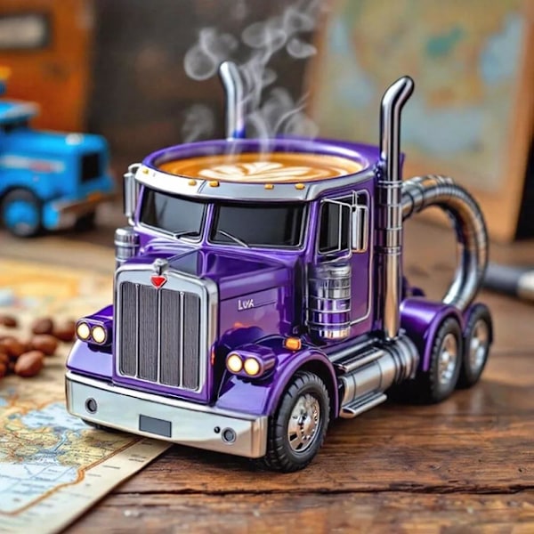 31 cl Kaffemugg med Lastbil, Kreativa Presenter för Män Purple 11x8x12cm