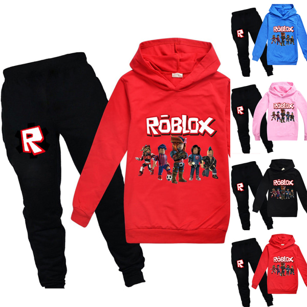 Pojke Tjej ROBLOX Hoodie Top&Pants Kostym Träningsoverall Sportswear Set red 140cm