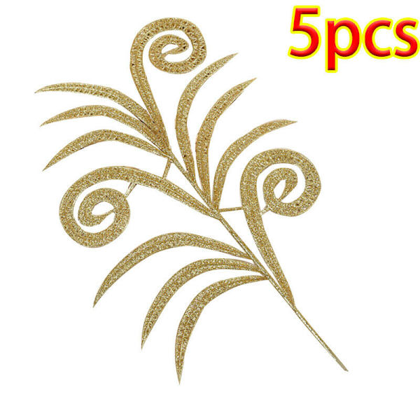 5PCS Glitter Fern Leaf Party Dekoration Julgran Prydnad Golden