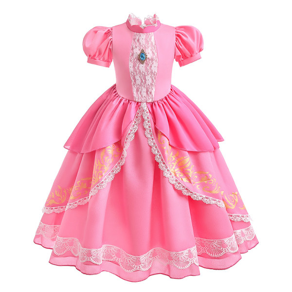 Prinsess Peach-dräkt för flickor Halloween Fancy Dress Up 120cm