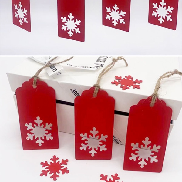 50 st jul-etiketter för presenter snöflinga kraftpapper med snöre Snow Red 50PCS