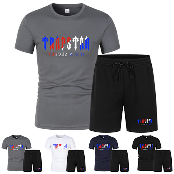 Män Casual Sportkläder T-shirt och Shorts Tvådelad Set av Träningsoveraller Plus Storlek D 3XL