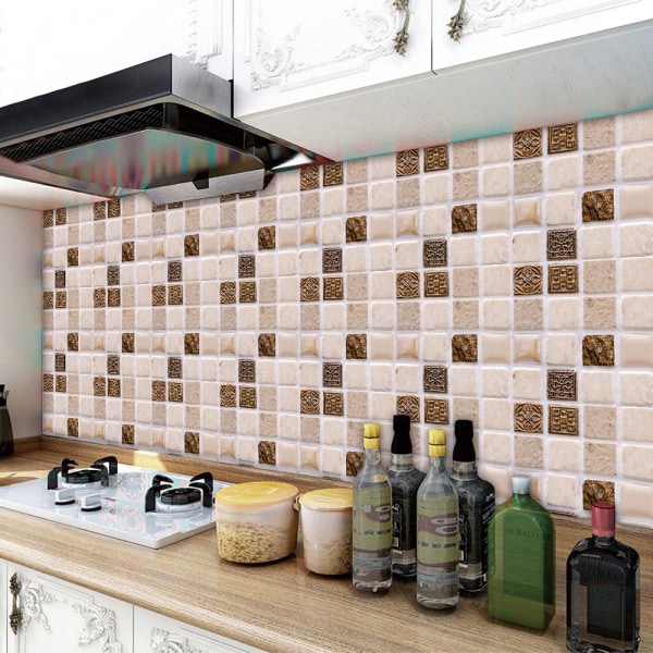 3D mosaik kakel tegel klistermärken tapeter badrum väggdekoration Coffee 90Piece