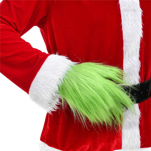 Grinch-skägg Santahatt för män med luddiga handskar - Juldräkttillbehör