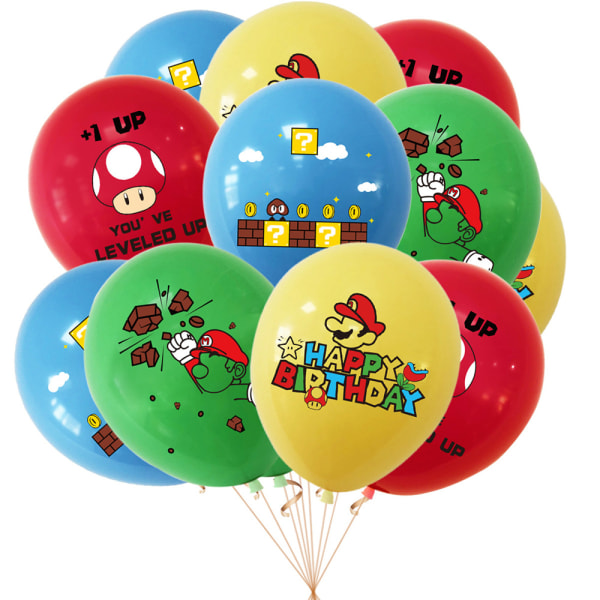 Grattis på födelsedagen Banner hängande dekorationer Ballonger Cake Topper Grön Gul Blå Röd Super Mario Bros