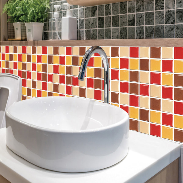 3D mosaik kakel tegel klistermärken tapeter badrum väggdekoration Orange 50Piece