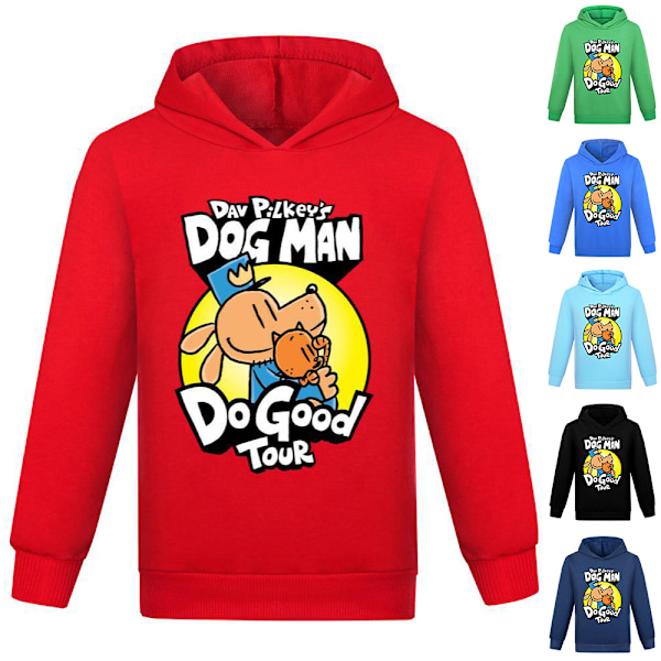 Barn Tecknad Hund Man Dogman Hoodie Tröja T-shirts Toppar Pojkar Flickor Gåva Red 140cm