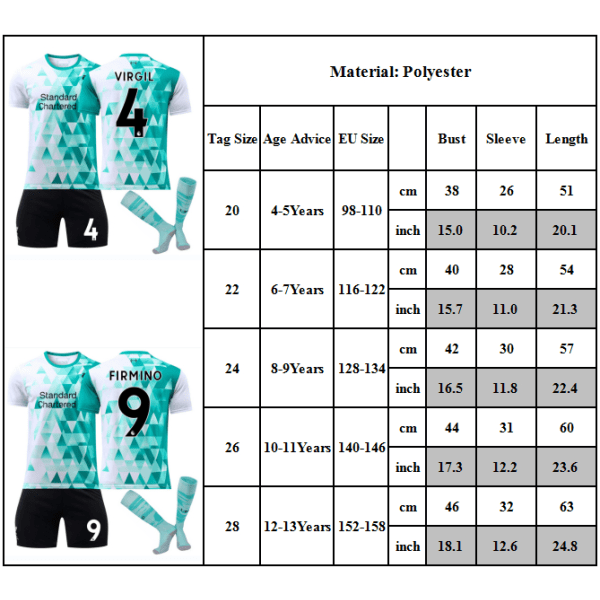 Barnfotbollströja M.Salah #11 Firmino #9 Sportkläder Fotbollströja #9 4-5Y
