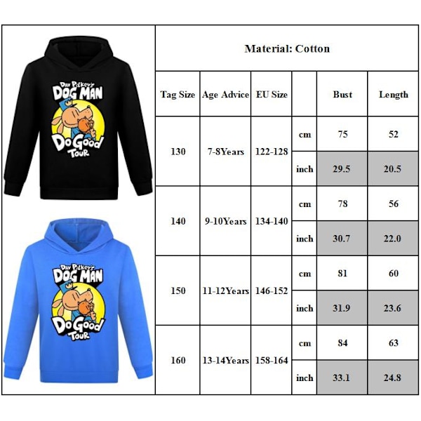 Barn Tecknad Hund Man Dogman Hoodie Tröja T-shirts Toppar Pojkar Flickor Gåva Black 140cm