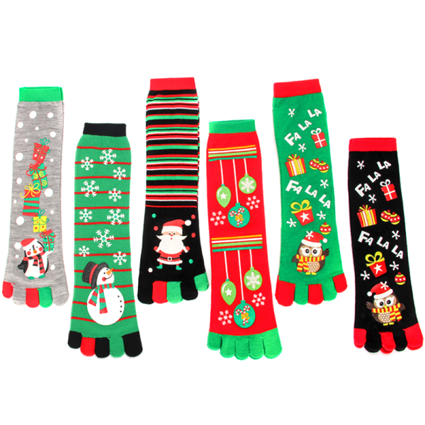 Kvinnors jul roliga fem fingrar tå strumpor mid calf strumpor A