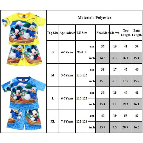 Musse Pijamas Set Barn Shorts Toppar Loungewear Nattkläder Gul 6-7 år = EU 116-122