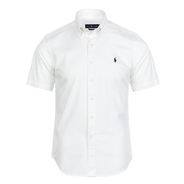 Ralph Lauren Herr Polotröja Kortärmad Broderad Skjorta Knappar Ner Broderad Kubansk Bröllopsskjorta Sommar Toppar White L