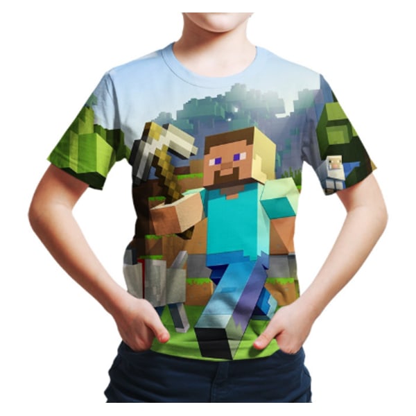 Barn Pojkar Minecrafts Motiv T-shirt Kortärmad Grafisk Tryckt Topp Presenter C 160cm