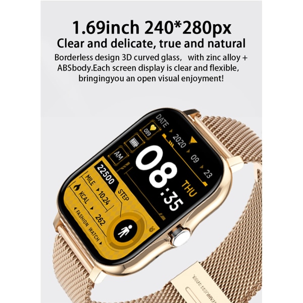 Vattentät Smart Watch Dam Herr Fitness Tracker Watch Armband gold