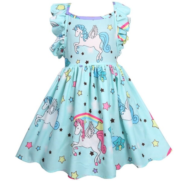 Färgglad Unicorn Printing Princess Dress för flickor lightgreen 6-7Years