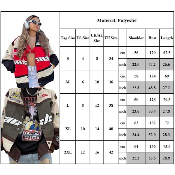 Herr & Dam Retro Racing Cykeljacka Trenchcoat, Färgblockeringstryck Lätt Motorcykel Skollag Jacka Street Jacket Red L