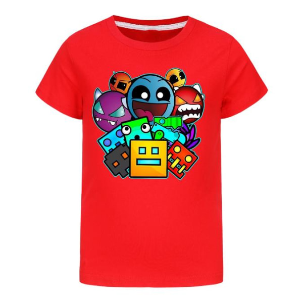 Barn Barn Pojkar Flickor Geometri Dash T-shirt Kortärmad Blus Tee Toppar Red 11-12 Years