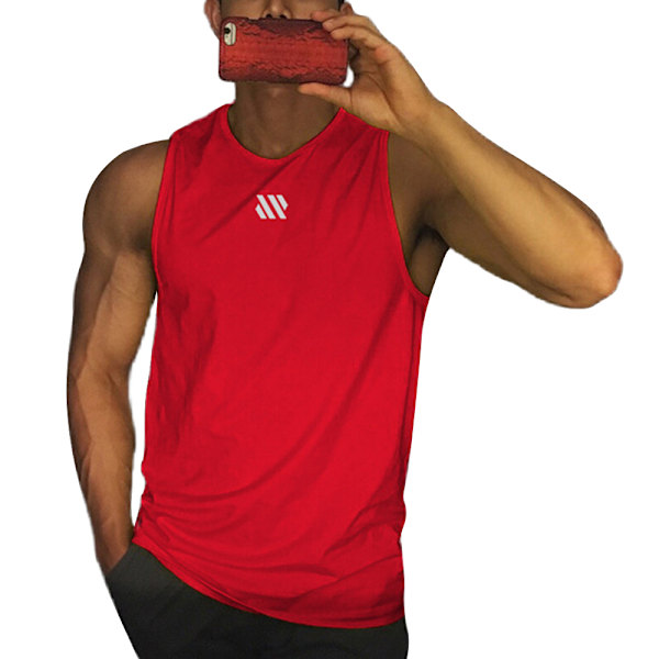 Herrarnas Gym Toppar Muskelpassform Västar Baslager Sport T-shirt Rund Hals Kortärmad Sport Topp Red XL