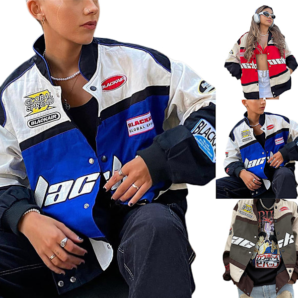 Herr & Dam Retro Racing Cykeljacka Trenchcoat, Färgblockeringstryck Lätt Motorcykel Skollag Jacka Street Jacket Brown M