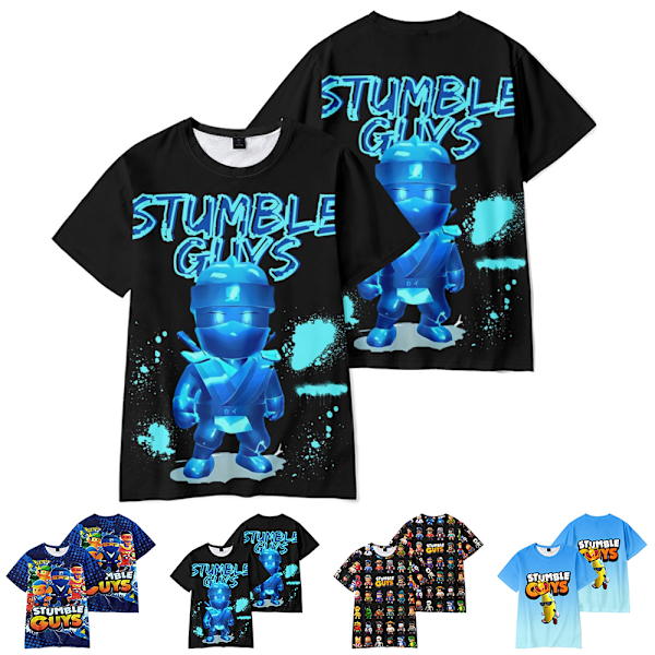 Barn Stumble Guys 3D-tryckt kortärmad T-shirt Casual sommar Cosplay Tee Tops B 140cm