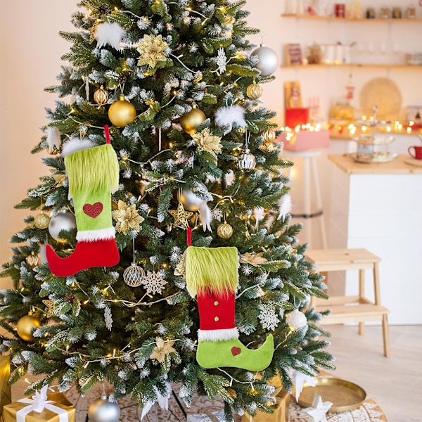 Gröna Grinches Julstrumpor Trädhängande Dekoration Presentpåsar Heminredning A