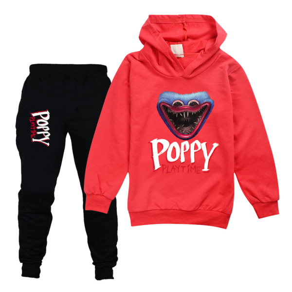 Barn Pojkar Flickor Träningsoverall Set Sweatshirt Huvtröjor och träningsbyxor Röd Poppy Playtime 13-14 år = EU 158-164