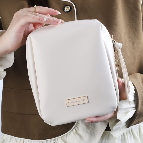 Kvinnor Sminkväska Stor dragkedja Toalettartiklar Kosmetisk Organizer Handväska Portable Portable White